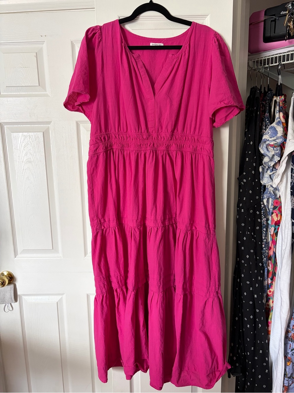 3X Chic Soul Fuchsia Tiered V-Neck Maxi Dress
